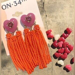 On 34th glass beaded dangling pierced earrings coral hearts Valentine’s $50